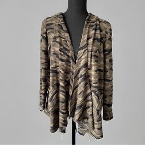 Retrology Camo Hooded Open  Front Cardigan